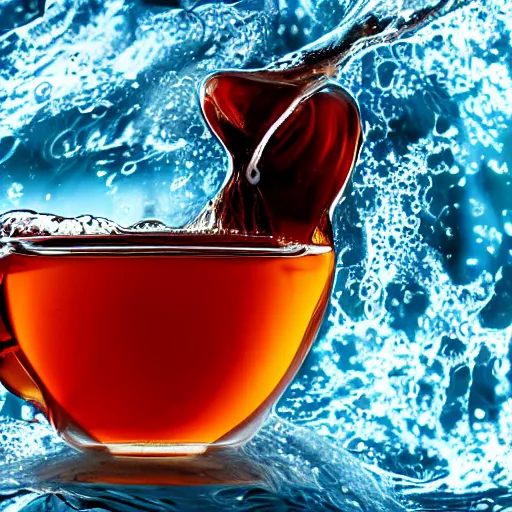 Image similar to Wish horse stable teabag in a tcup. Great value stable shaped cherry flavoured teabags. Great for horse lovers. Photograph of a teabag brewing in water, dslr, hd, award winning shot.