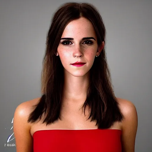 Image similar to a full - figure profile photograph of a woman who is a genetic combination of emma watson and kim kardashian