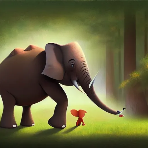 Image similar to goro fujita ilustration a cute elephant walking in the forest, painting by goro fujita, sharp focus, highly detailed, artstation