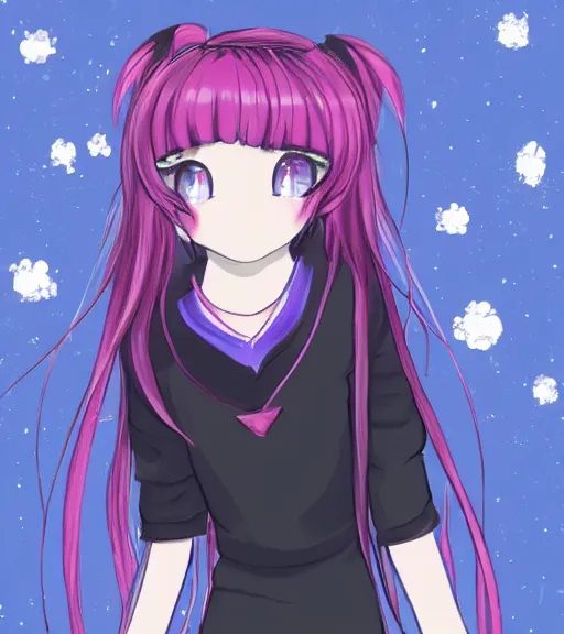 Image similar to a magical anime girl, dark colours, drawn by Yūpon,