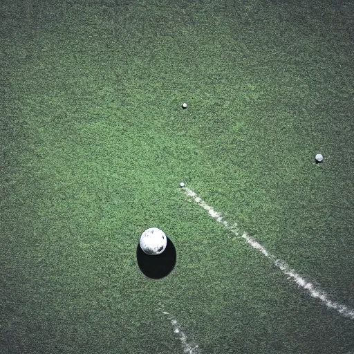 Prompt: a photography of a green football pitch on the moon, extreme long shot, realistic