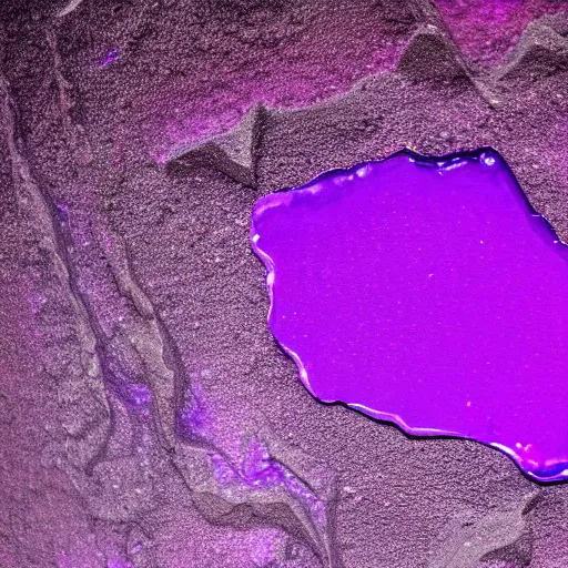 Prompt: statue!!!, purple shattered paint!, glowing lava!!!, (((conglomerate!, slush))), abstract!, black backdrop!, 4k!, award-winning photo!!!!, 33mm!