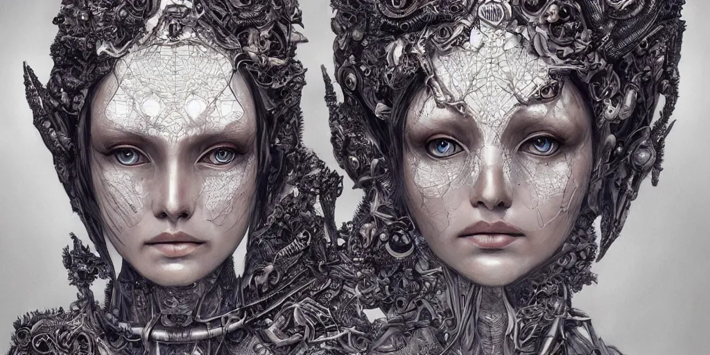 Prompt: hyperrealistic photography of a highly detailed and symmetrical gorgeous cyborg queen in the style of livio scarpella, beth cavener, jin kagetsu, james jean and wlop, face symmetry, masterpiece, award - winning, sharp focus, intricate concept art, ambient lighting, 8 k, artstation