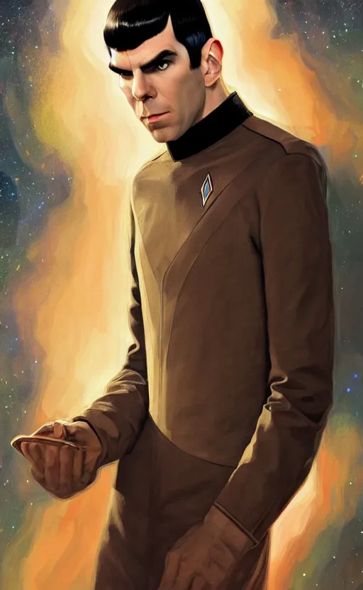 Prompt: : ZACHARY QUINTO SPOCK fanart + digital art + art by J.C. LEYENDECKER + 4K UHD IMAGE + STUNNING QUALITY