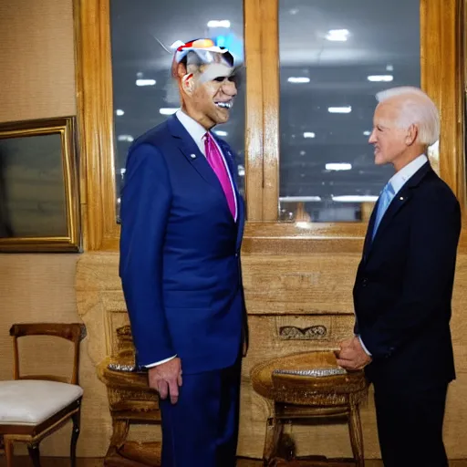 Image similar to A photo of joe biden teams up with a teenage joe biden, perfect faces, 50 mm, award winning photography