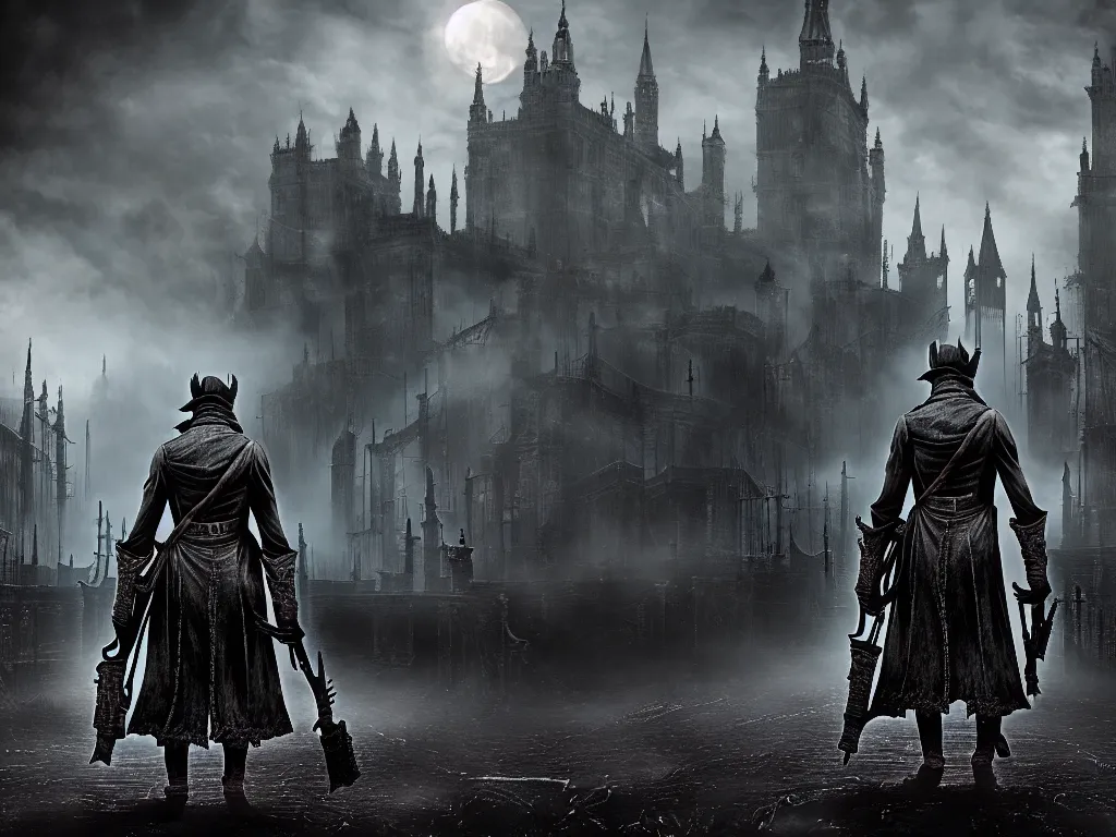 Image similar to bloodborne 2, dark, nighttime, victorian england style, horror, grotesque, serene, haunting, heavy atmosphere, claustrophobic, insanity, High Definition detail, 8K