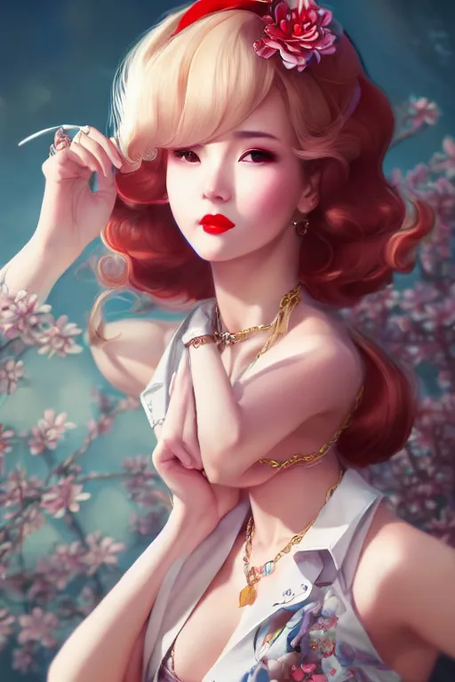 Image similar to a pin up and beautiful fashion charming dreamlke japan girl with lv jewelry, character art, art by artgerm lau and wlop and and ilya kuvshinov and john singer sargent, hyperdetailed, 8 k realistic, symmetrical, frostbite 3 engine, cryengine, dof, trending on artstation, digital art