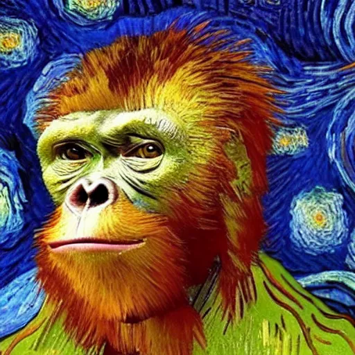 A Van Gogh Painting Of An Orangutan, 4 K, Hyper 