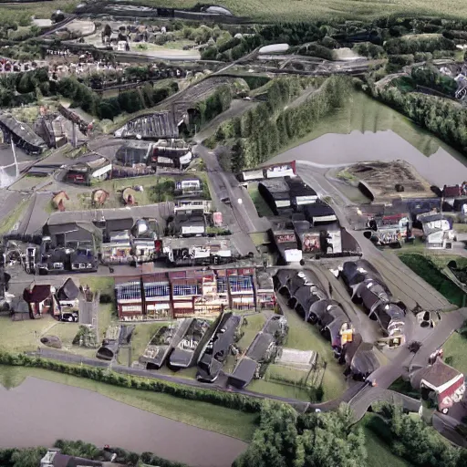 Image similar to hoogveen town center, overcast, photoreal, still from the movie batman