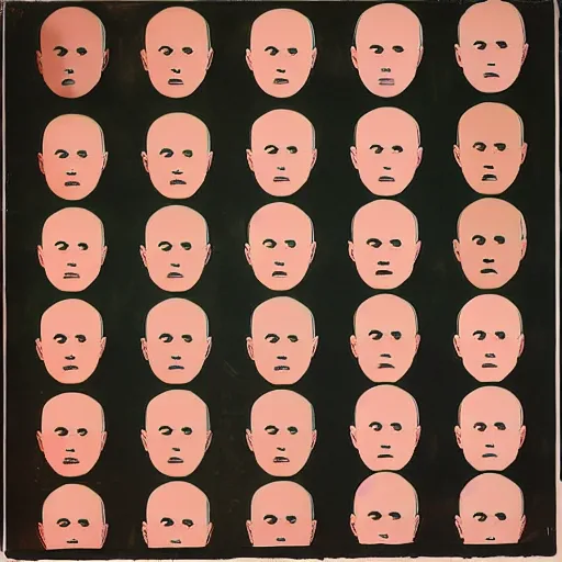 Image similar to fifty bald men by andy warhol