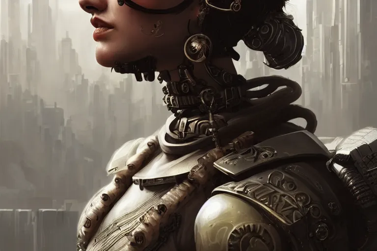 Prompt: cyberpunk roman legionaire, elegant, highly detailed, highly detailed, sharp focus, illustration, beautiful, trending on artstation, artwork by wlop