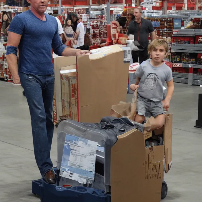 Prompt: ricky schroder being denied entry to costco because he isn't wearing a shirt