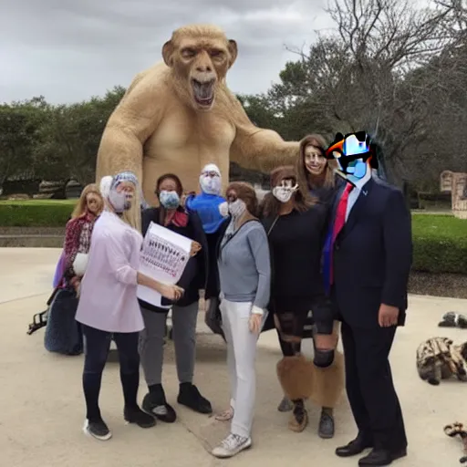 Image similar to anti - vaxxers pose with donald trump, the dictionary, the zoo