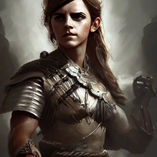 Prompt: emma watson proud muscular female turkish warrior, portrait by Cedric Peyravernay, highly detailed, excellent composition, cinematic concept art, dramatic lighting, trending on ArtStation