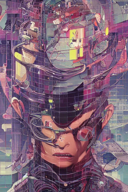 Image similar to 1 9 8 9 portrait of a japanese netrunner jacked into a cyberdeck. highly detailed masterpiece art by josan gonzalez.