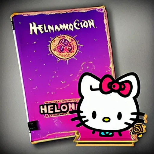 Image similar to a photo of the necronomicon with a ((hello kitty)) sticker on it