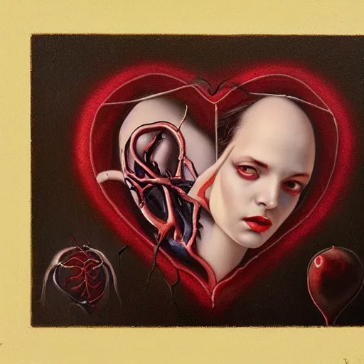 Prompt: painting of an anatomically correct heart by Tom Bagshaw