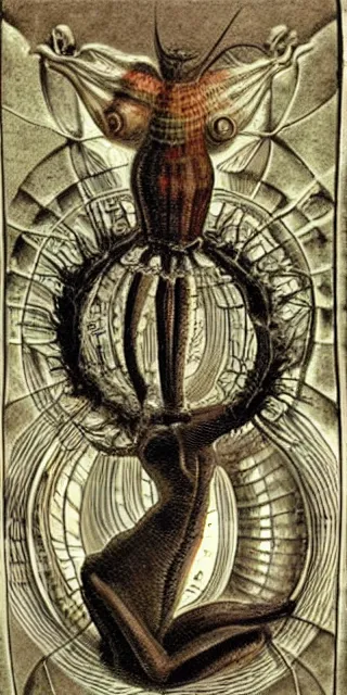 Image similar to whimsical freaky creature sings a unique canto about'as above so below'being ignited by the spirit of haeckel and robert fludd, breakthrough is iminent, glory be to the magic within