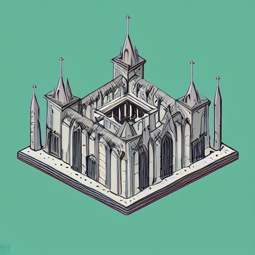 Prompt: “isometric creepy abbey, night time”