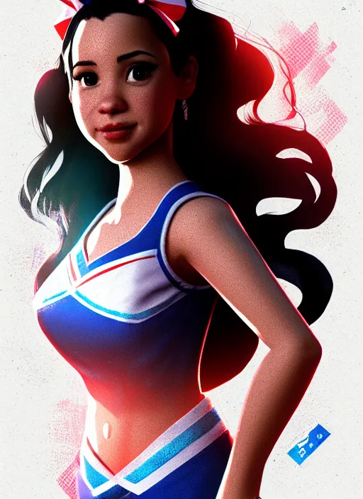 Image similar to amy santiago as a cheerleader, elegant, hyper detailed, ultra definition, photoreal, artstation, unreal engine rendered, concept art, smooth, sharp focus, illustration