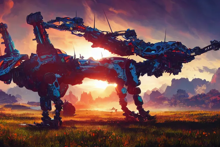 Image similar to sunwing machine mecanical creature robot of horizon forbidden west horizon zero dawn radiating a glowing aura global illumination ray tracing hdr fanart arstation by ian pesty and alena aenami artworks in 4 k