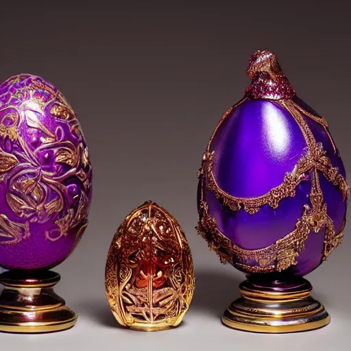 Image similar to a ornate detailed red and purple glowing egg, a faberge egg, an eggplant fruit still on the vine