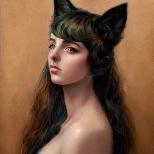 Image similar to a painting of a girl with cat ears in the style of donato giancola, and in the style of charlie bowater, and in the style of charles dulac. smooth, sharp focus, semi - realism.