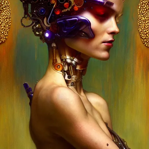 Prompt: extremely psychedelic beautiful cyborg queen of lsd. intricate, elegant, highly detailed, extremely lifelike photorealistic digital painting, artstation. steichen, gaston bussiere, tom bagshaw, cyberpunk alphonse mucha. dark pallet, melancholy. anatomically correct in every way. sultry.