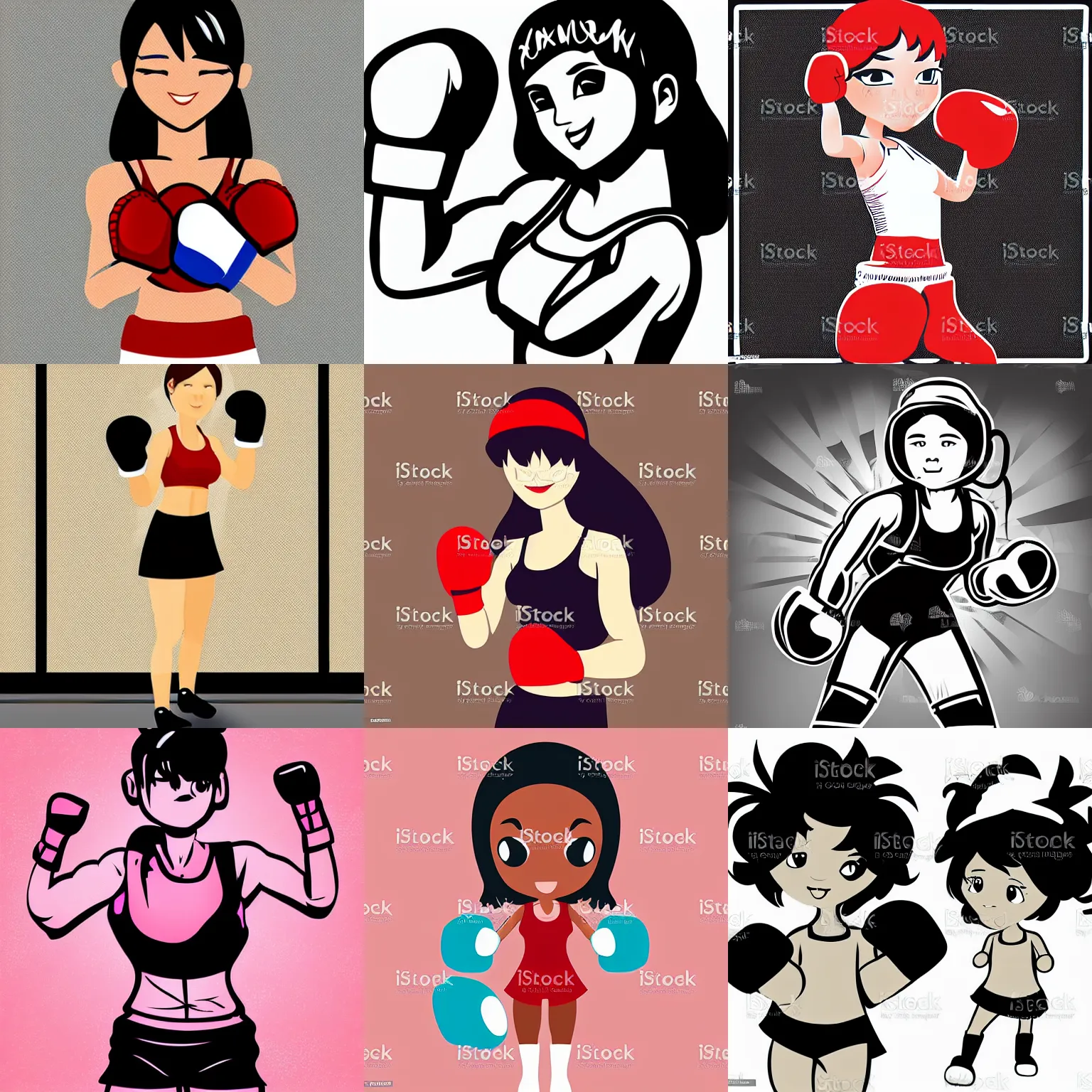 Prompt: cute boxing girl,vector art