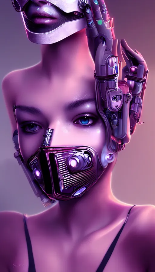 Image similar to face mask on beautiful woman face, cyberpunk art by kuno veeber, cgsociety, computer art, ultra detailed, futuristic, anime aesthetic