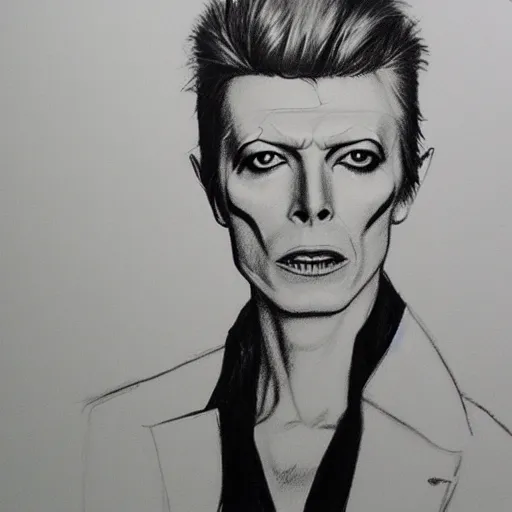 Prompt: David Bowie standing in pencil sketch style