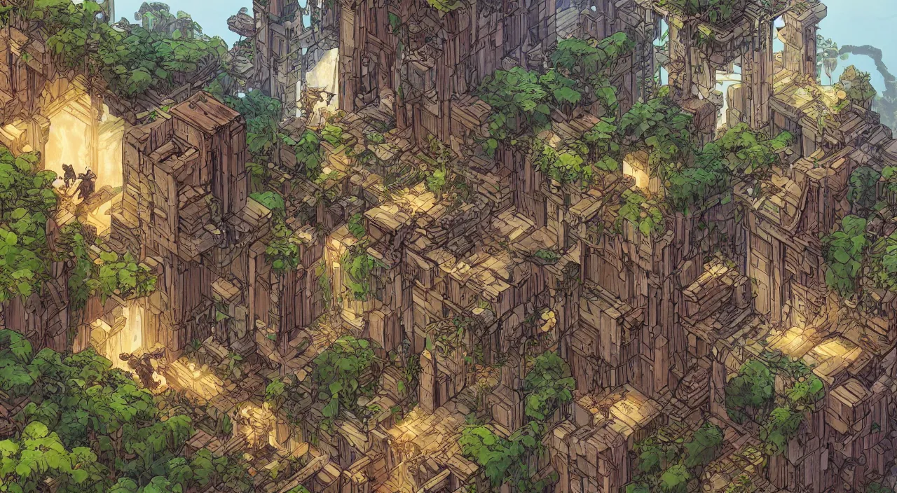 Image similar to open door wood wall fortress greeble block amazon jungle on portal unknow world ambiant fornite that looks like it is from borderlands and by feng zhu and loish and laurie greasley, victo ngai, andreas rocha, john harris