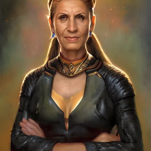 Image similar to portrait of an bajoran woman ( 3 5 ) from bajor, bajor - b'hava'el, bajoran sector, alpha quadrant, an oil painting by ross tran and thomas kincade