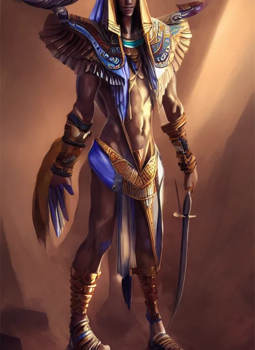 Image similar to detailed beautiful cool male character art depicting anubis, egyptian, concept art, depth of field, on amino, by sakimichan patreon, wlop, weibo, bcy. net, colorhub. me high quality art on artstation.