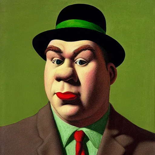 Prompt: a portrait of Shrek by René Magritte