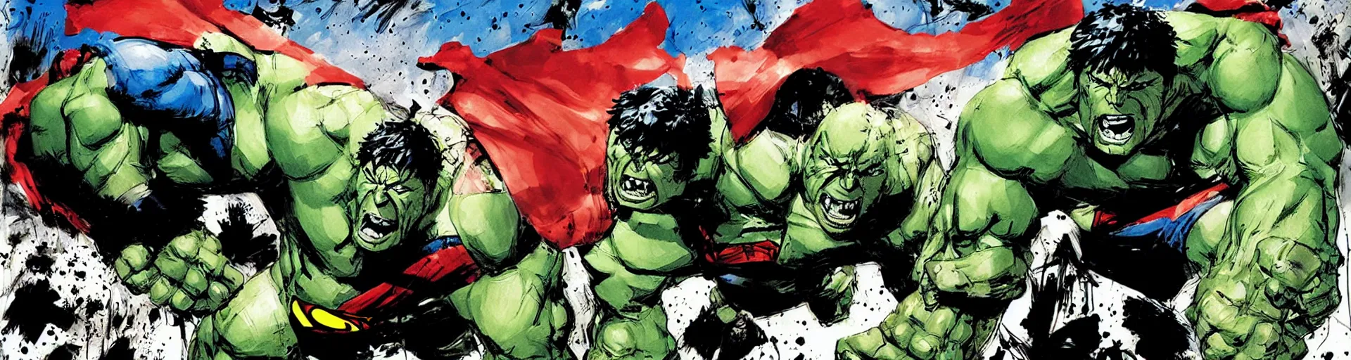 Image similar to hulk vs superman by ashley wood