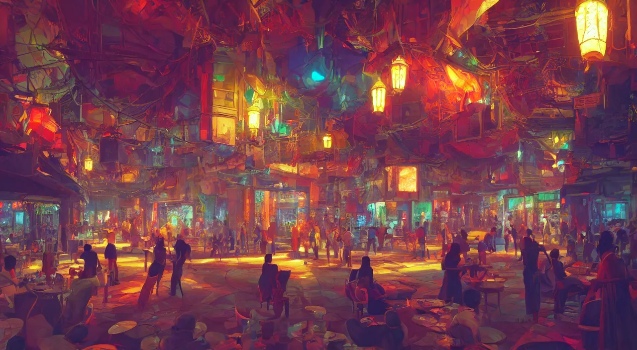 Image similar to bazaar zouk oriantal multicolorful sky shine place mosquet painting stylized digital video game icon global illumination ray tracing 8 k hd resolution, by ilya kuvshinov and cushart krentz and gilleard james