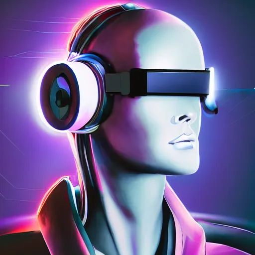 Image similar to cyberpunk bot wearing vr headset, sci - fi, portrait, illustration