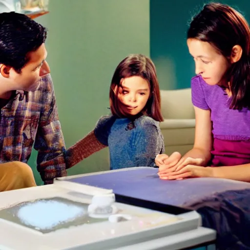 Image similar to a family scene from a future world where nanotechnology is ubiquitous