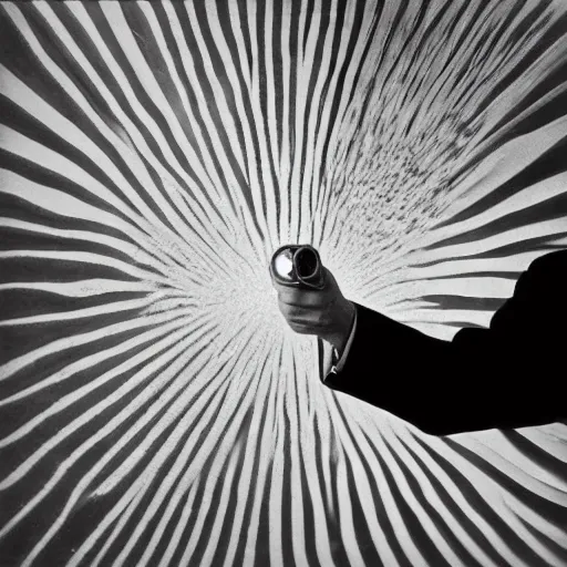 Prompt: A print. A rip in spacetime. Did this device in his hand open a portal to another dimension or reality?! by Cornelia Parker, by Brett Weston dynamic