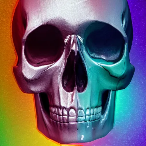 Image similar to skull made of crystal, realistic, 4k, rainbow reflection