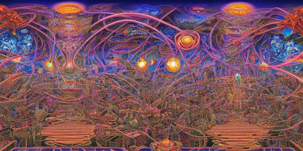 Image similar to memory palace, masterpiece composition, 8 k resolution, ultra fine illustration, art by alex grey and tokio aoyama, highly detailed,