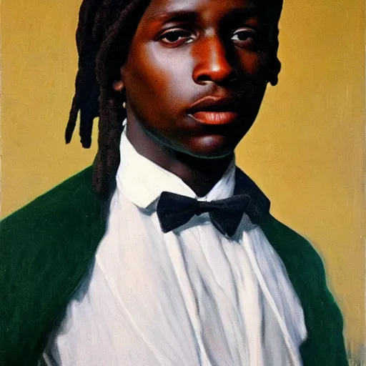 Image similar to asap rocky, oil on canvas, 1883