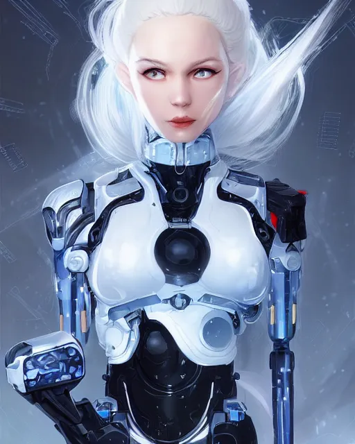 Image similar to cyborg girl with white hair and black skirt, alien hive, mystery, beautiful illustration, scifi, futuristic, radiant, atmosphere, harmony, top lighting, blue eyes, focused, perfect composition, artstation, highly detailed, art by yuhong ding and chengwei pan and serafleur and ina wong