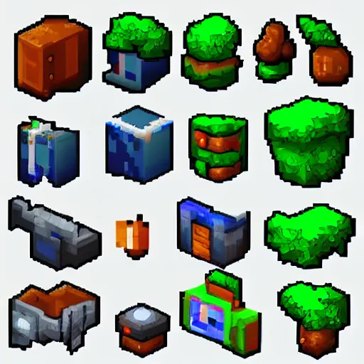 Image similar to pixel art 3 d game props, clean, artstation