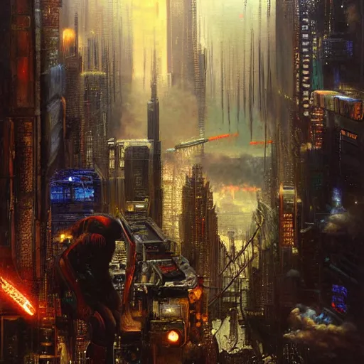 Image similar to a man stealing another man's dreams, cyberpunk, painted by howard david johnson and james gurney