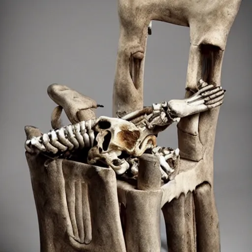 Prompt: a chair made out of bones,