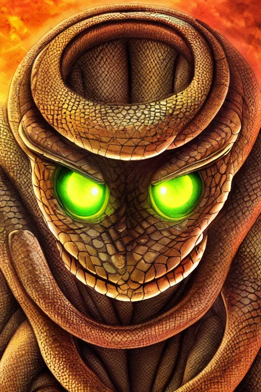 Image similar to a humanoid figure snake monster with large amber eyes, highly detailed, digital art, sharp focus, trending on art station, plant, anime art style