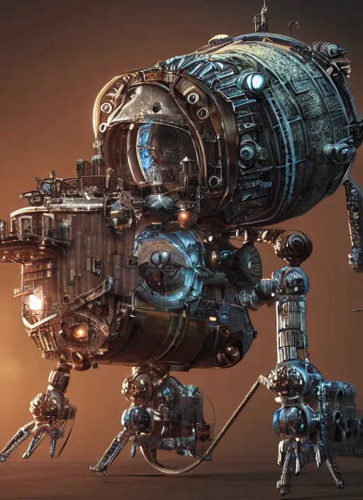 Image similar to tiny steampunk robot lunar probe, intricate detail, hyper detailed, ultra realistic, sharp focus, octane render, lantern, volumetric, ray tracing, artstation trending, moon, flowery, pocketwatch, cgsociety, sense of awe, mystical, moon, 4 k