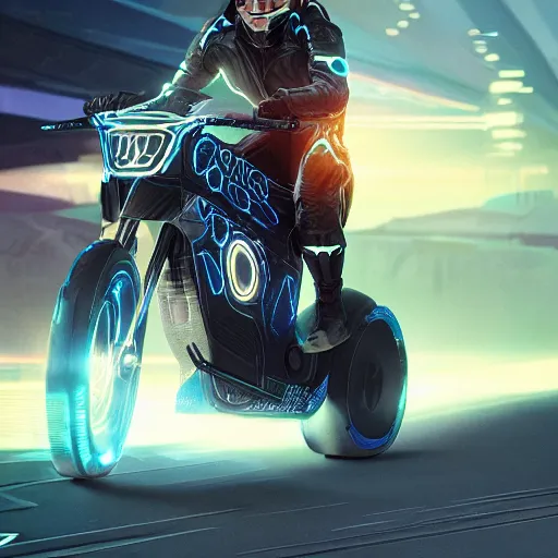 Prompt: tron legacy light cycles racing in game by artgerm and greg rutkowski and alphonse mucha, zaha hadid, an epic fantasy, volumetric light, detailed, octane render, midsommar